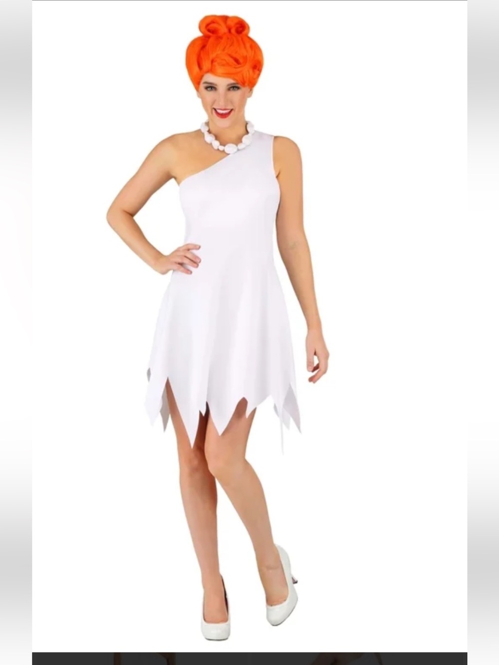 Wilma Flintstone White Off Shoulder DRESS Orange WIG NEW women’s LARGE Costume